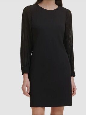 NWT - Tommy Hilfiger Black Long-Sleeve Pleated-Sleeve Short Dress